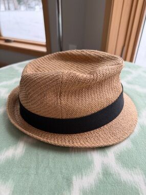 Straw Fedora with Black Band small / medium size
